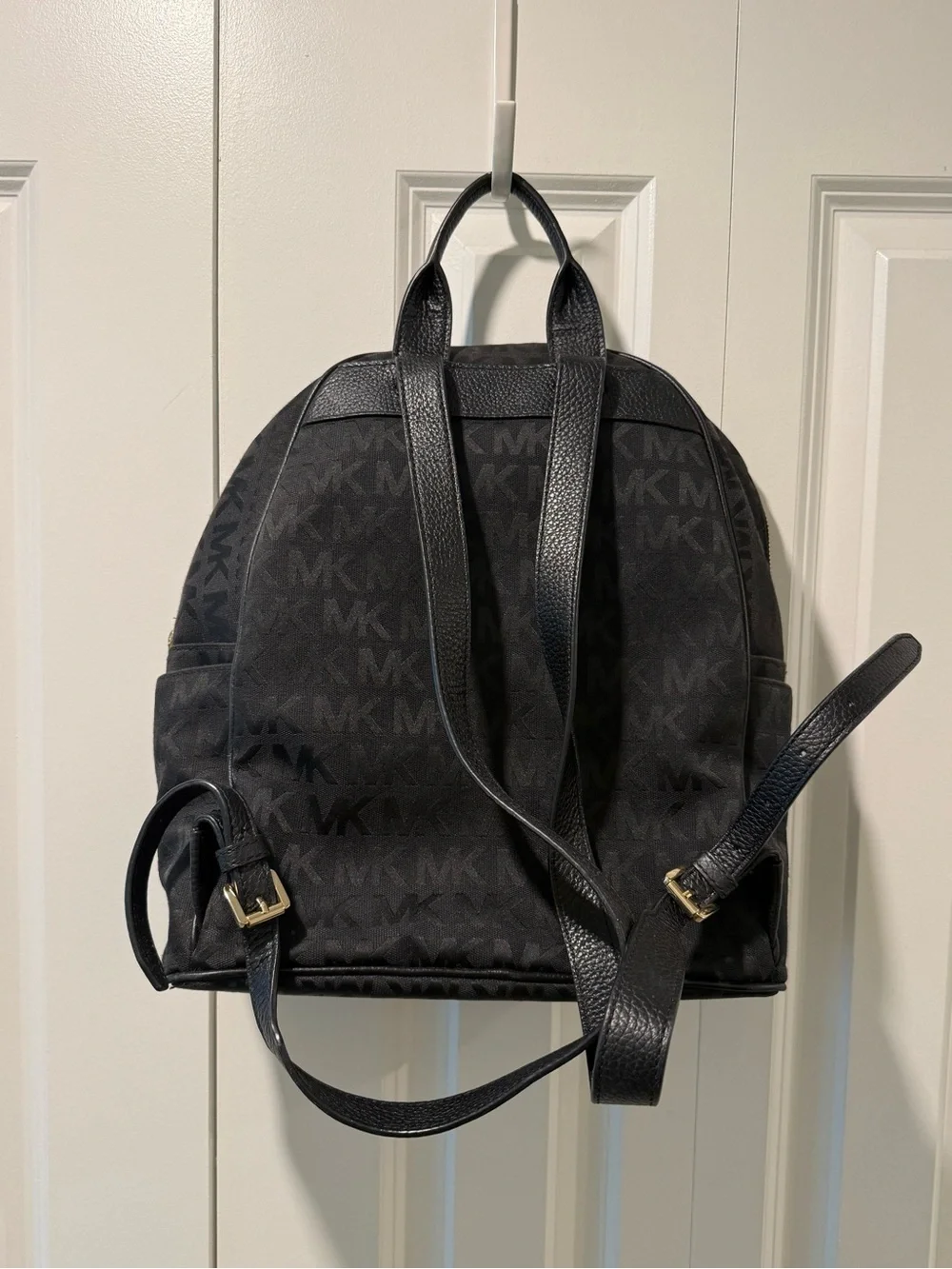 Michael Kors Black MK Monogram Backpack with Gold Plaque
